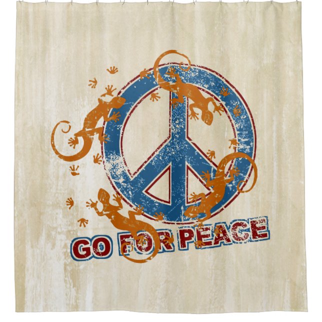 GO FOR PEACE geckos grunge + your backgr. Shower Curtain (Front)