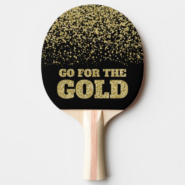 Go for the Gold Glitter Black Ping Pong Paddle (Front)