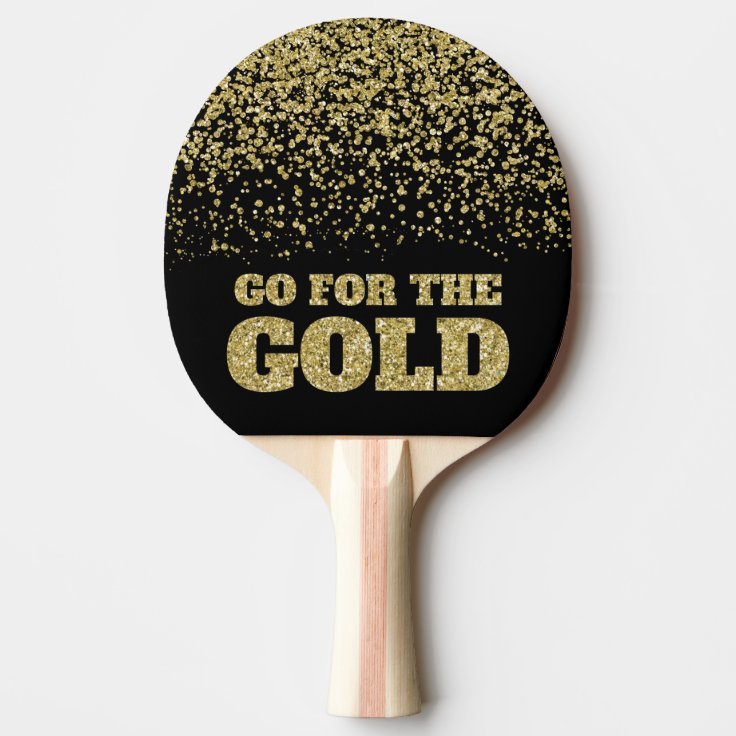 Go for the Gold Glitter Black Ping Pong Paddle | Zazzle