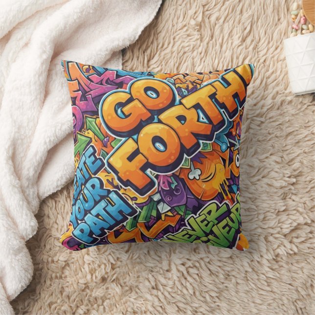 "Go Forth" Graffiti Throw Pillow (Blanket)