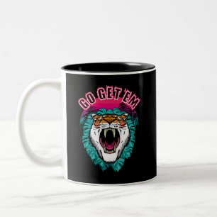 Go get 'em - Tiger Face Graphic Design Two-Tone Coffee Mug