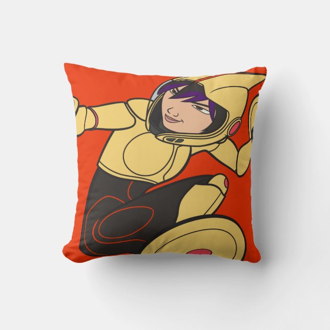 Go Go Tomago Yellow Suit Throw Pillow (Front)