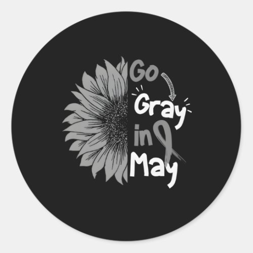Go Gray In May Brain Cancer Awareness Grey Ribbon Classic Round Sticker