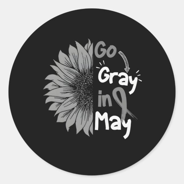 Go Gray In May Brain Cancer Awareness Grey Ribbon Classic Round Sticker (Front)