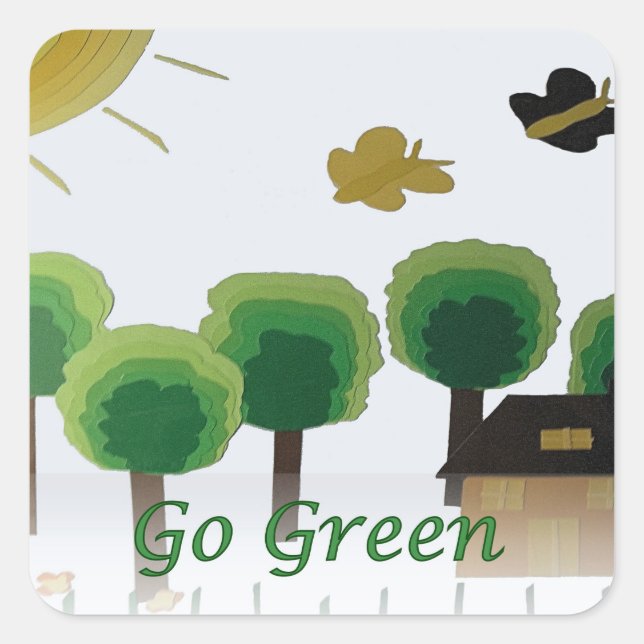 Go Green Artistic Landscape Collage Square Sticker (Front)