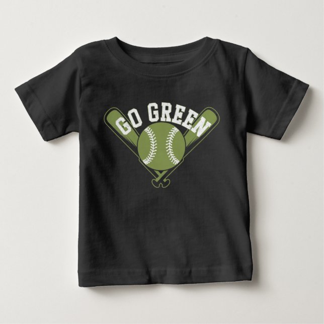 Go Green Baseball Design Baby T-Shirt (Front)
