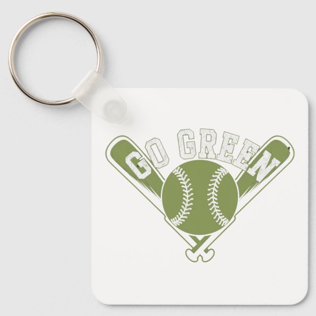 Go Green Baseball Design Keychain (Front)