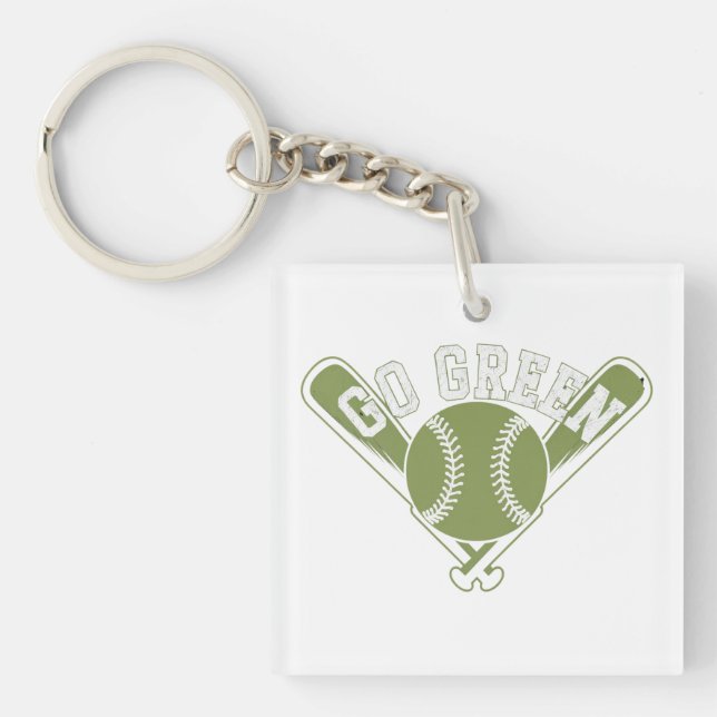 Go Green Baseball Design Keychain (Front)