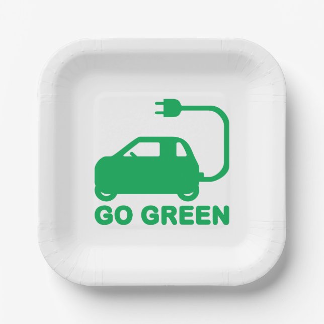 Go Green ~ Drive Electric Cars Paper Plates (Front)