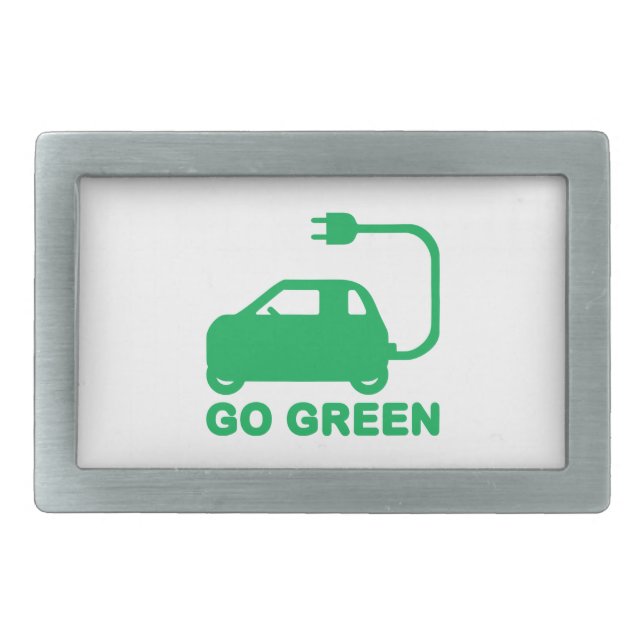 Go Green ~ Drive Electric Cars Rectangular Belt Buckle (Front)