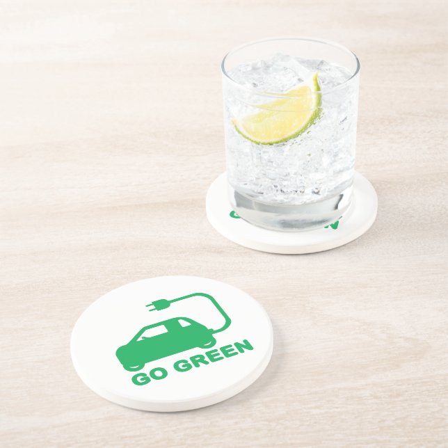 Go Green ~ Drive Electric Cars Sandstone Coaster (Side)
