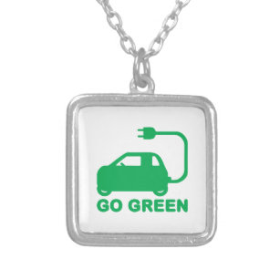 Go Green ~ Drive Electric Cars Silver Plated Necklace