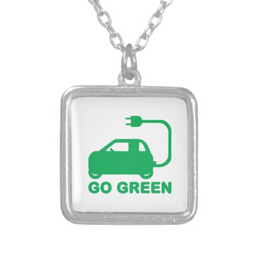 Go Green  Drive Electric Cars Silver Plated Necklace