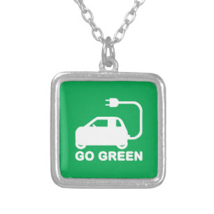 Go Green ~ Drive Electric Cars Silver Plated Necklace