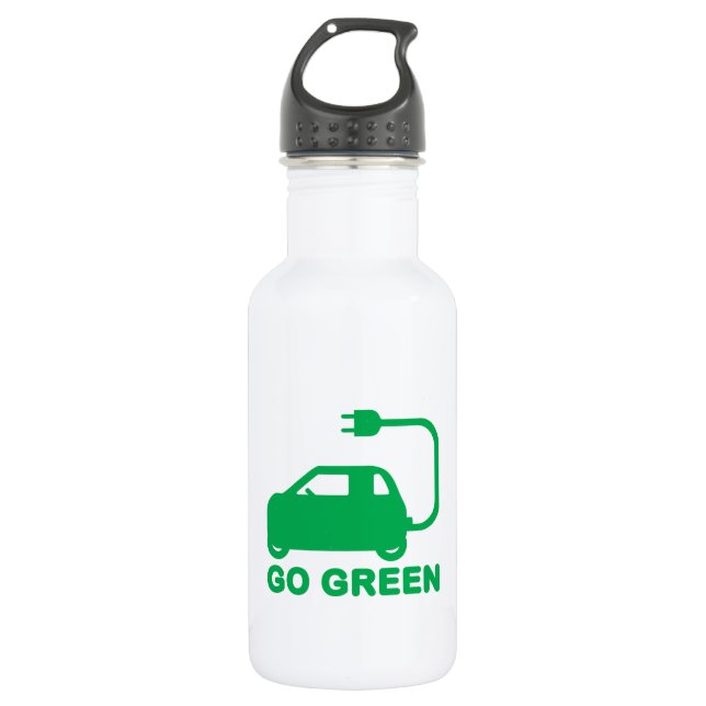 Go Green ~ Drive Electric Cars Water Bottle (Front)