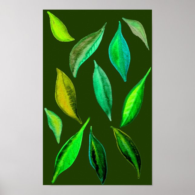 Go Green eco leaves watercolor illustration Poster (Front)