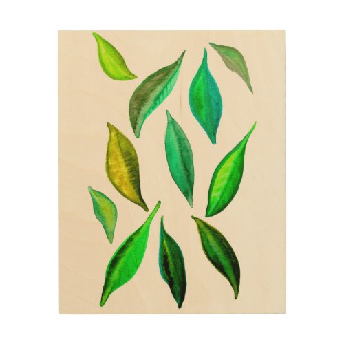Go Green eco leaves watercolor illustration Wood Wall Art