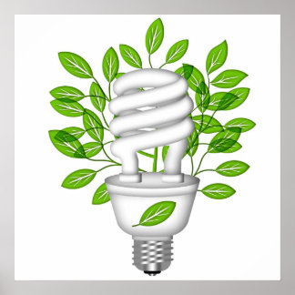 Go Green Energy Saving Lightbulb IllustratioPoster Poster