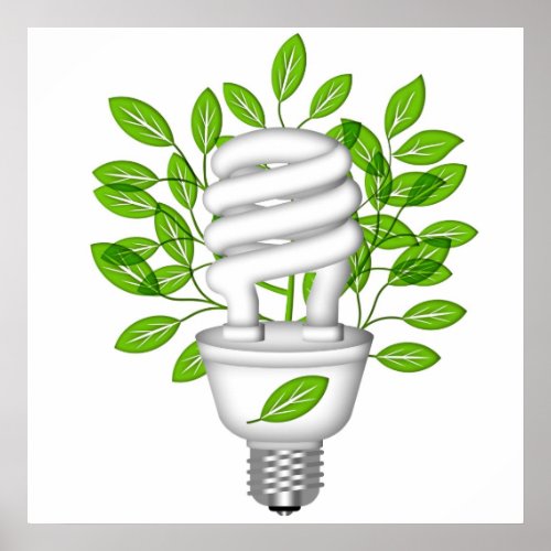 Go Green Energy Saving Lightbulb IllustratioPoster Poster