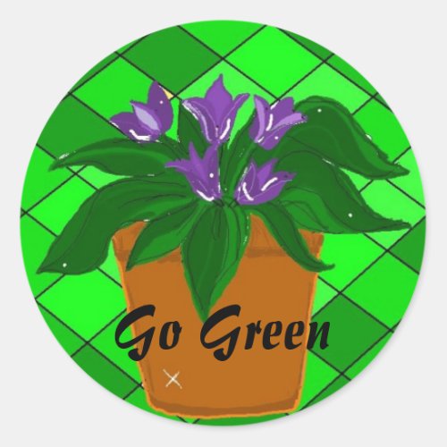 Go Green Flower Planter Classic Round Sticker