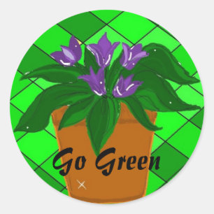 Go Green Flower Planter Classic Round Sticker