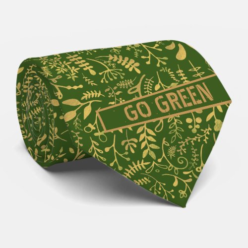 Go Green Gold Floral Wreath Neck Tie