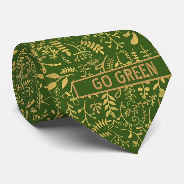 Go Green, Gold Floral Wreath Neck Tie (Rolled)