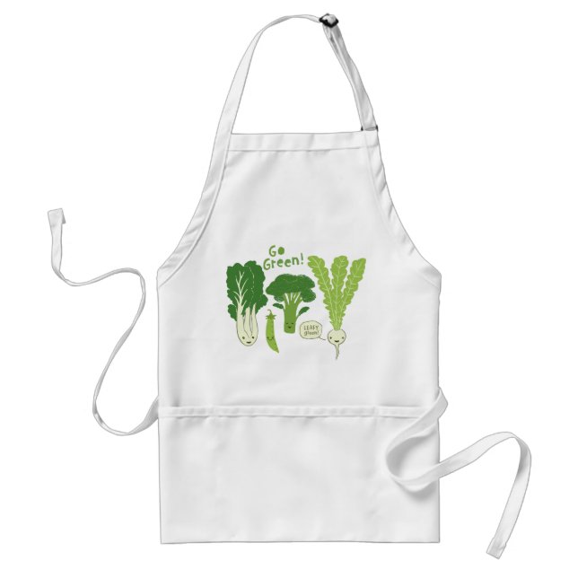 Go Green! (Leafy Green!) Happy Garden Veggies Adult Apron (Front)