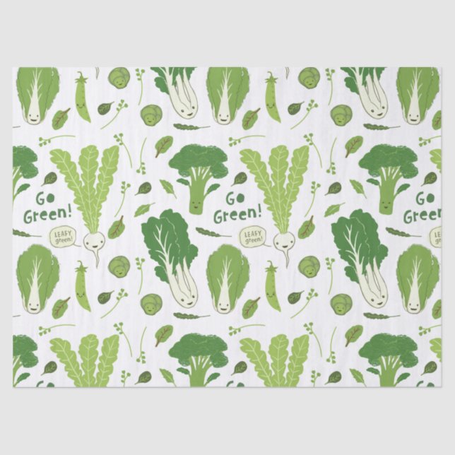 Go Green! Leafy Green! Happy Garden Veggies Tissue Paper (Front)