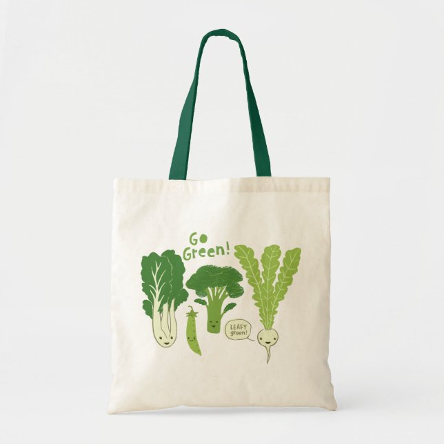 Go Green! (Leafy Green!) Happy Garden Veggies Tote Bag (Front)
