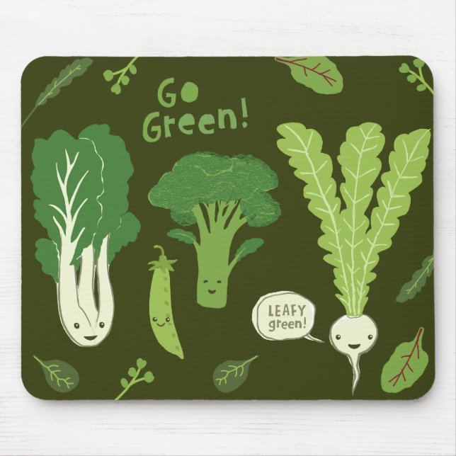 Go Green! (Leafy Green!) Happy Veggie Garden Mouse Pad (Front)