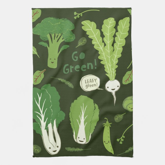 Go Green! (Leafy Green!) Happy Veggies Kitchen Towel (Vertical)