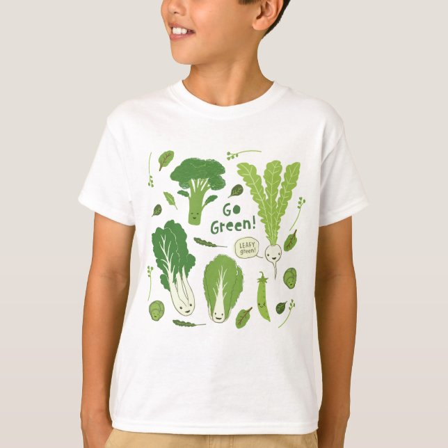 Go Green! Leafy Green Vegetables | Cute Veggies T-Shirt (Front)