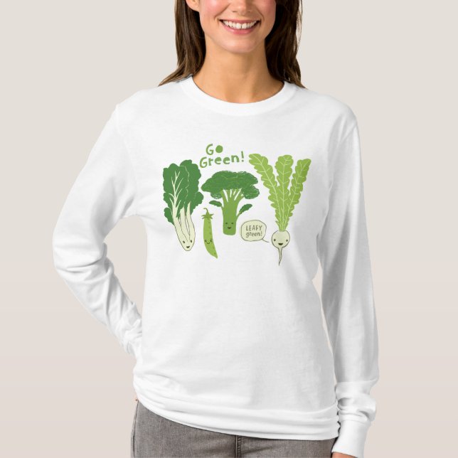 Go Green! Leafy Green Vegetables | Cute Veggies T-Shirt (Front)