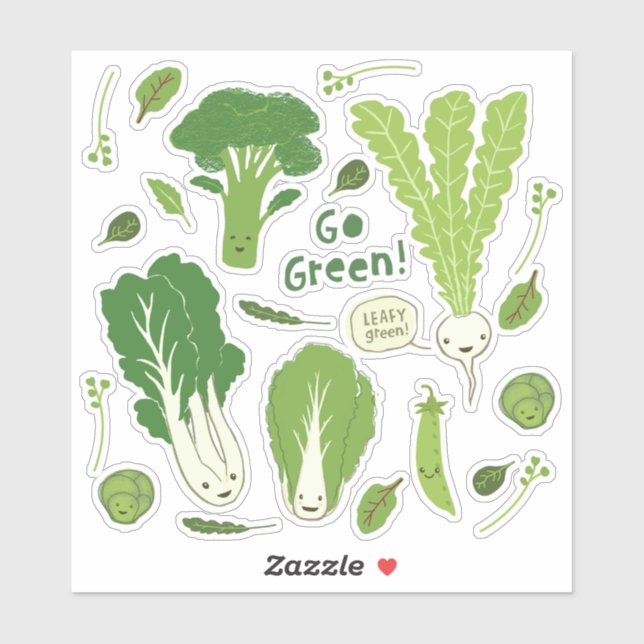 Go Green! Leafy Green Veggies Garden Vegetables Sticker (Sheet)