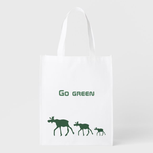 Go green moose reusable grocery bag (Front)