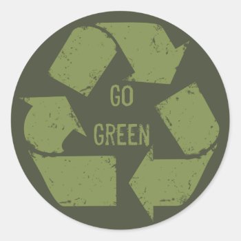 Go Green Recycle Logo Classic Round Sticker by artladymanor at Zazzle
