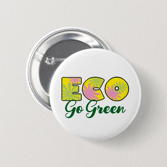 Go Green Retro Eco Design Button (Front & Back)