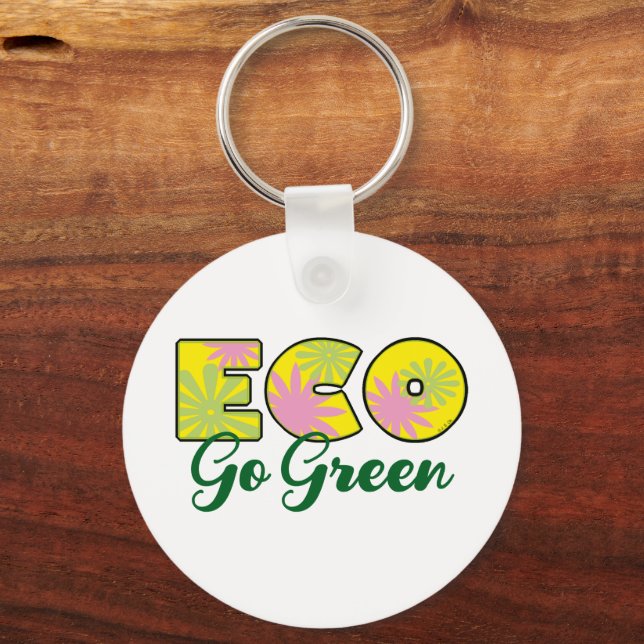 Go Green Retro Eco Design Keychain (Front)