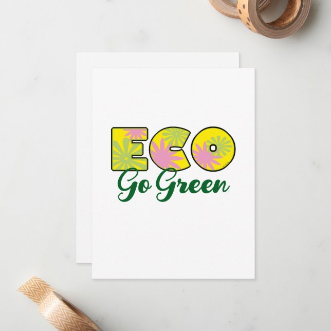 Go Green Retro Eco Design Note Card (Front/Back In Situ)