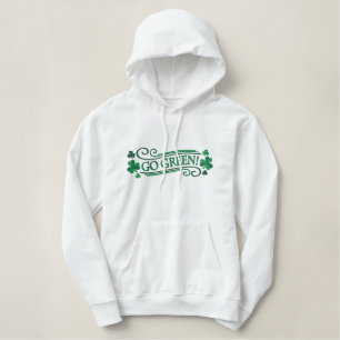 Go Green Shamrocks and Text Embroidered Hoodie
