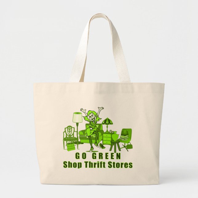 Go Green, Shop Thrift Stores Shopping Bag (Front)