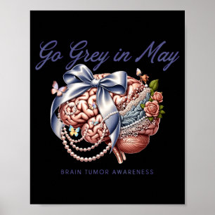 Go grey in may brain tumor awareness floral bow poster