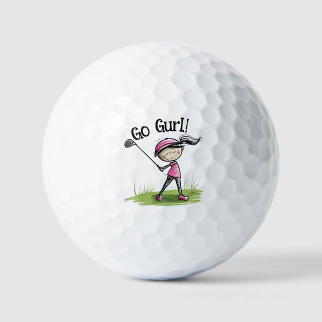 "Go Gurl!" Fun Cartoon Golf Ball for Women Golfers (Front)