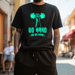 "Go Hard or Go Home" Aqua Blue Distressed Dumbbell T-Shirt