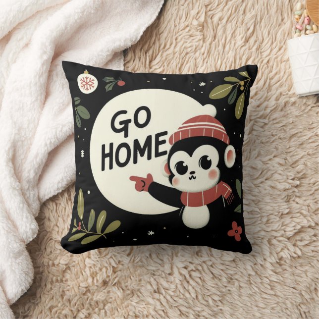 Go Home Christmas Monkey Throw Pillow (Blanket)