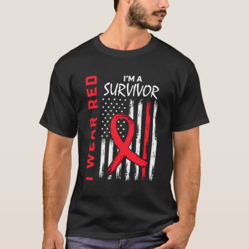 Go I Wear Red Heart Disease Survivor Usa Flag T_Shirt