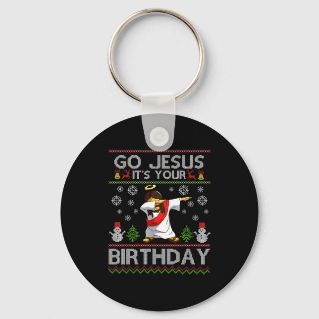 Go Jesus It's Your Birthday Dabbing Christmas Ugly Keychain (Front)