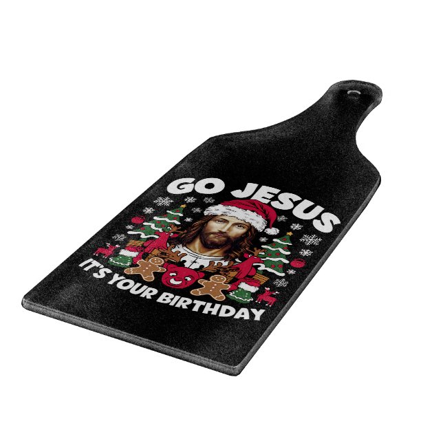 Go Jesus It's Your Birthday Ugly Christmas Sweater Cutting Board (Corner)