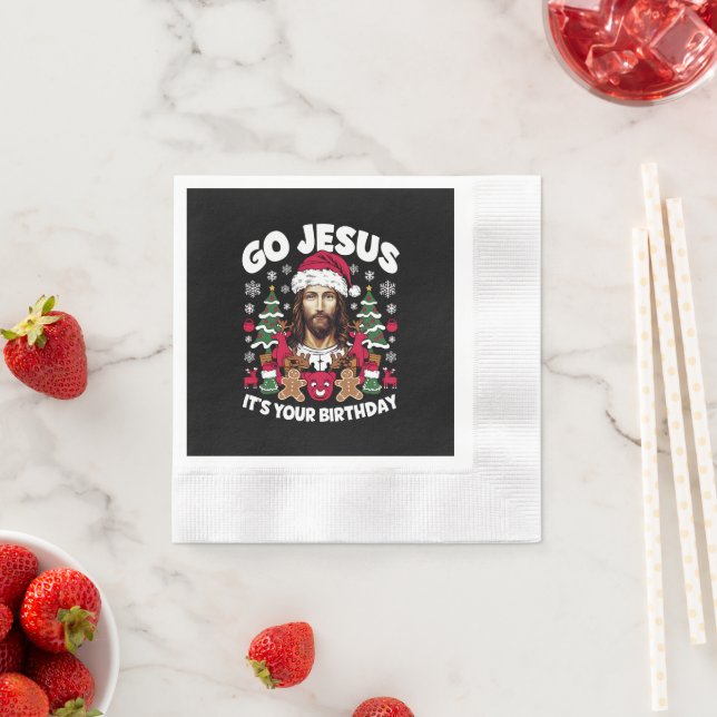 Go Jesus It's Your Birthday Ugly Christmas Sweater Napkins (Insitu)